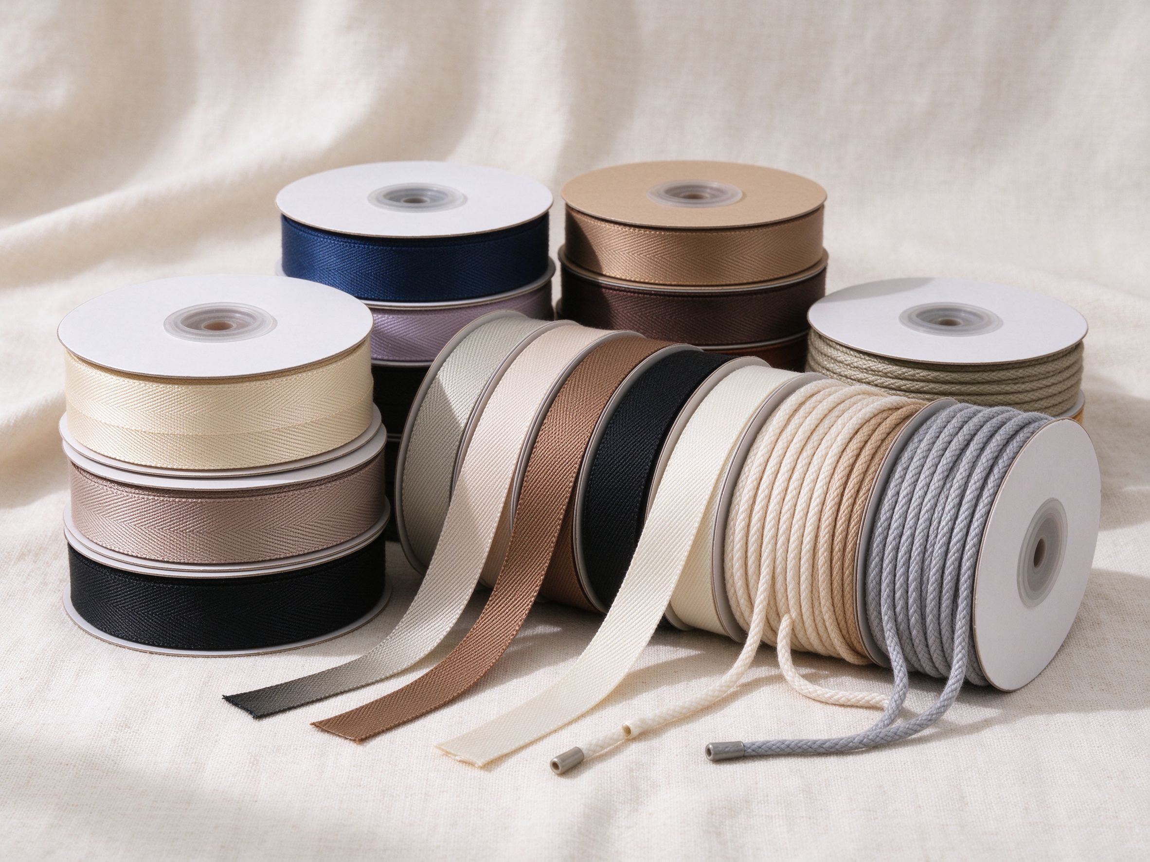 Ribbon trim, twill tape and drawstring cord in bulk