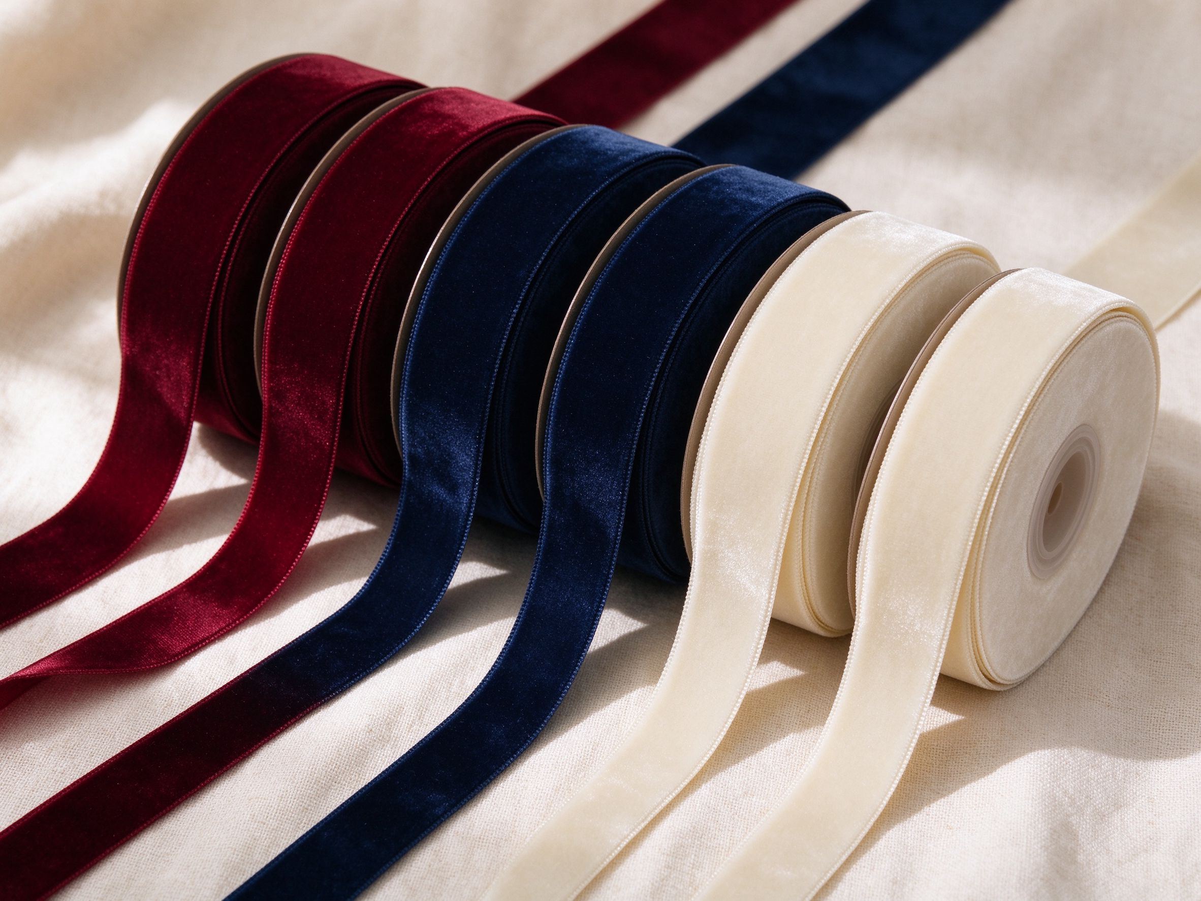 Soft velvet ribbon rolls for crafts and jewelry packaging